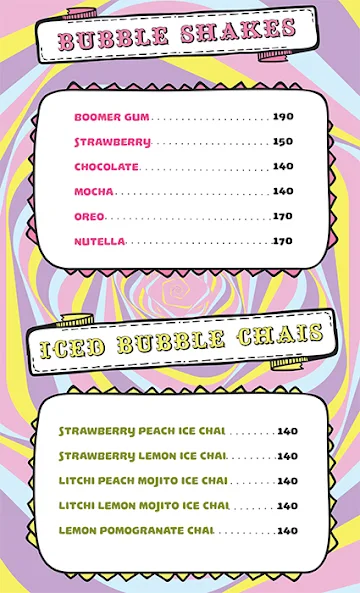 London Bubble Co. menu 