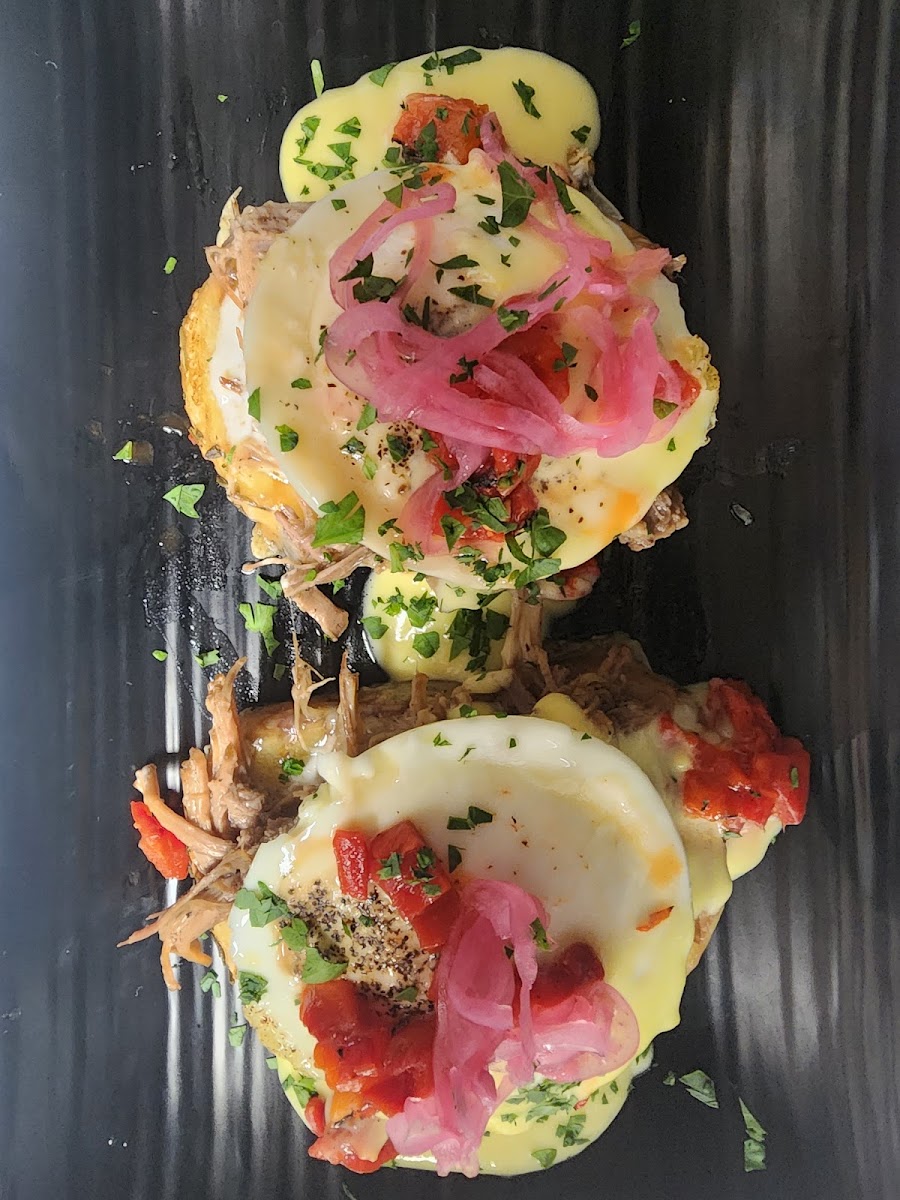 This was our eggs Benedict that we had for brunch on gluten-free toast