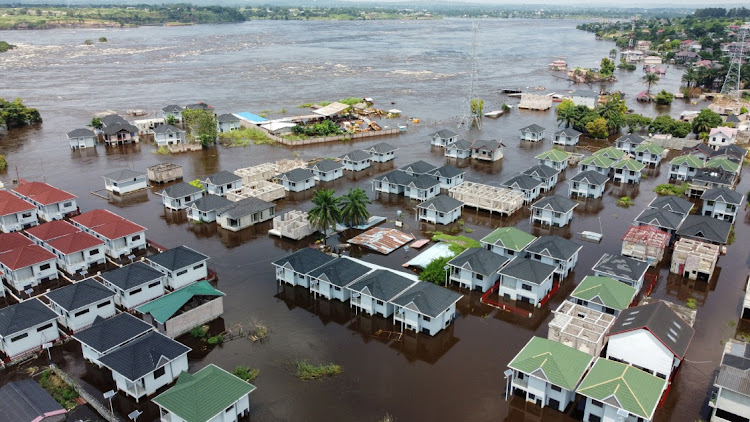 An aerial view of flooded houses after the Congo River’s water level rises, in Kinshasa, DRC, on January 15, 2024. REUTERS/JUSTIN MAKANGARA