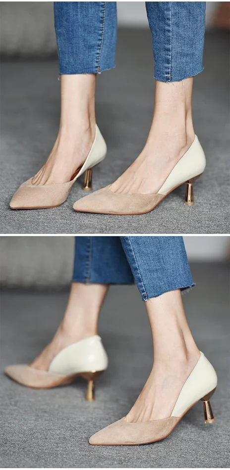 Zapatos de salón nude de otoño para mujer con punta fina, elegantes y versátiles. Perfectos para looks sofisticados y cómodos.