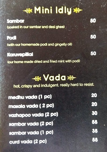 The Old Madras Cafe menu 