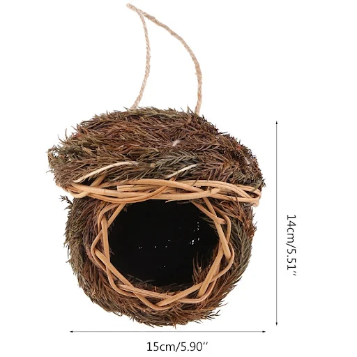 Hand-Woven Bird House Natural Grass Bird Nest Shelter Hut Small Bird Hideaway Outside Sparrows Hanging Parrot Nest House