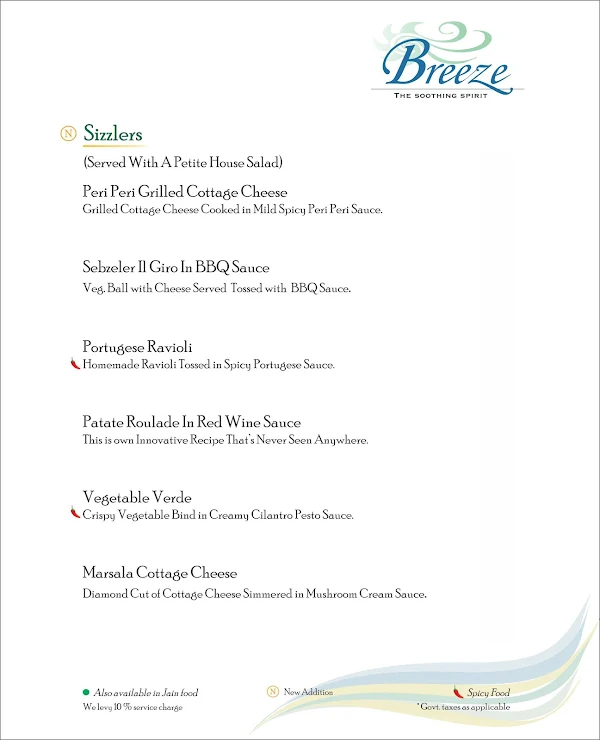 Breeze Lounge menu 