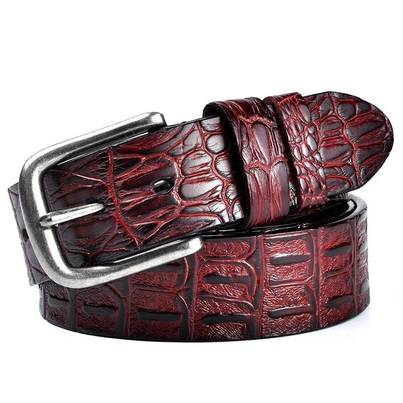 Men's Genuine Leather Crocodile Pattern Vintage Pin Buckle Belt. Durable and stylish, offering a classic and sophisticat