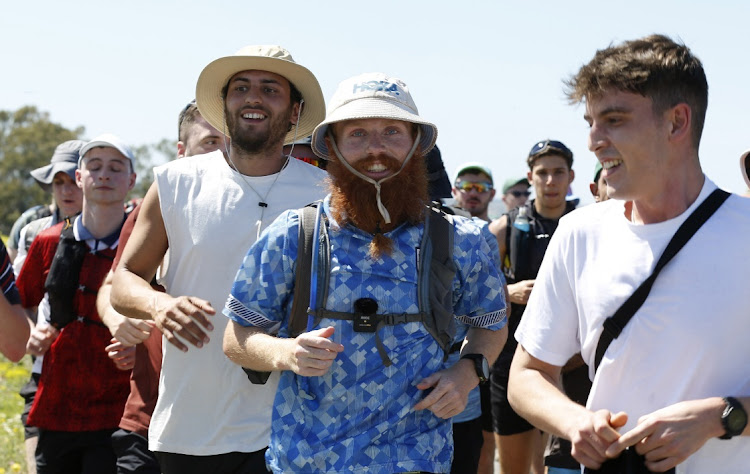 Britain's Russ Cook, centre, makes his way with supporters to Ras Angela, Tunisia, April 7 2024. Picture: REUTERS/Zoubeir Souissi