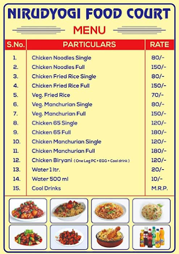 Nirudyogi Food Court menu 