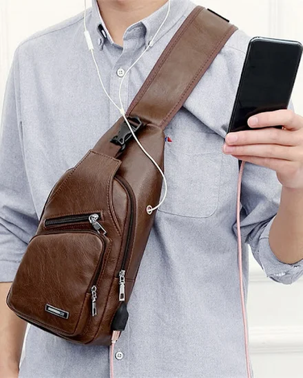 2024 New Men's Crossbody Bags Men's USB Chest Bag Designe... - 2