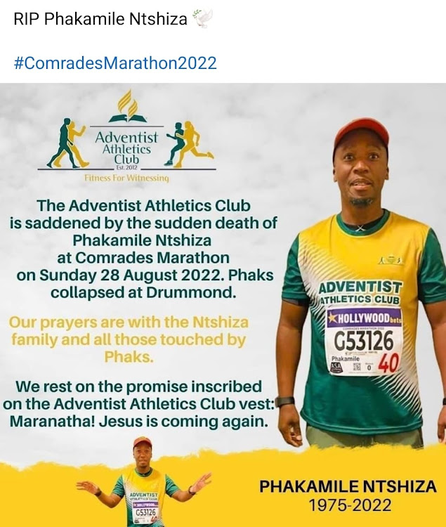 Comrades athlete Phakamile Ntshiza died on Sunday.