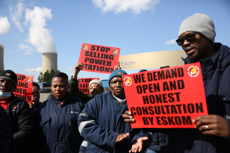 Eskom workers protest over increases outside the Lethabo power station in the Free State.