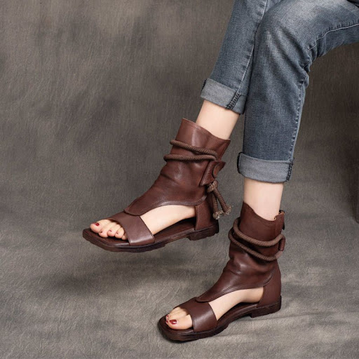 Title 7, Genuine Leather Retro Flat Soft Bottom High-top...