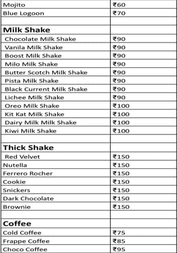 Juice Point menu 