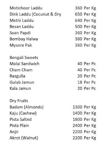 Jagnath Sweets And Dry Fruits menu 