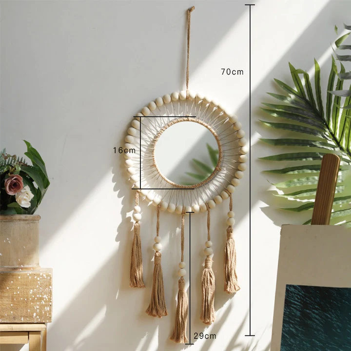 Handgeweven houten kralen wandtapijt Breng een natuurlijke en warme sfeer in huis met dit unieke, handgemaakte wandkleed voor een gezellige uitstraling.