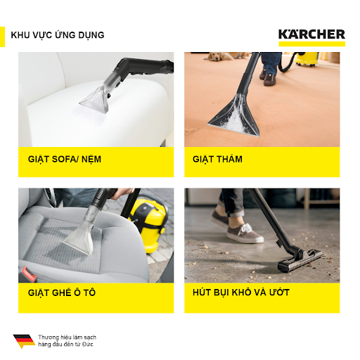 Máy hút và giặt thảm KARCHER SE 4002, đa chức năng làm sạch giặt thảm, sofa nệm, máy giặt thảm khô và ướt di động, bảo hành 12 tháng