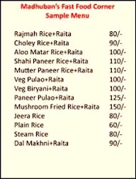 Madhuban's Fast Food Corner menu 2