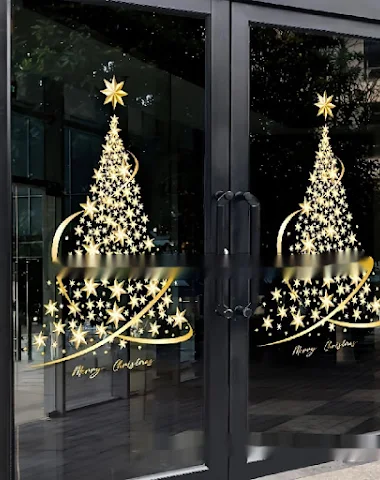 Gouden sneeuwvlok kerstboom sticker - 3