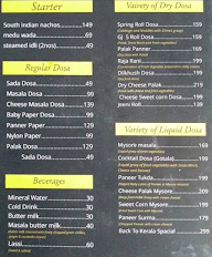 The Dosa menu 1