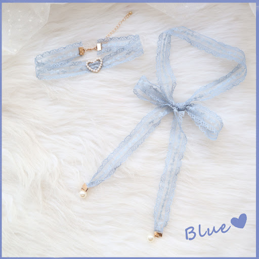 Title 8, Sweet accessory gray blue lace ribbon pearl cho...