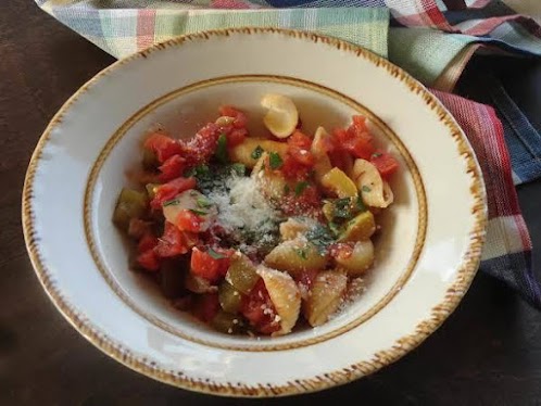 Tomato and Summer Squash Sauce on Pasta