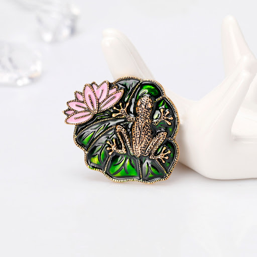 Title 3, Lotus Leaf Lotus Alloy Oil Dripping Frog Brooch...