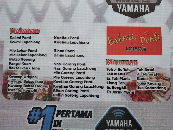 Bakmi Ponti Kalimantan menu 