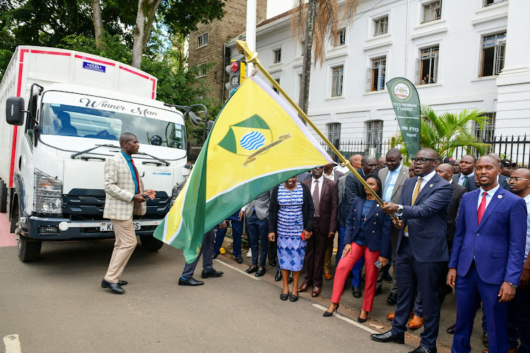 Nairobi Governor Johnson Sakaja flags off health commodities worth Sh58 million to Nairobi County Health Facilities on November 7, 2023 at City Hall, Nairobi.