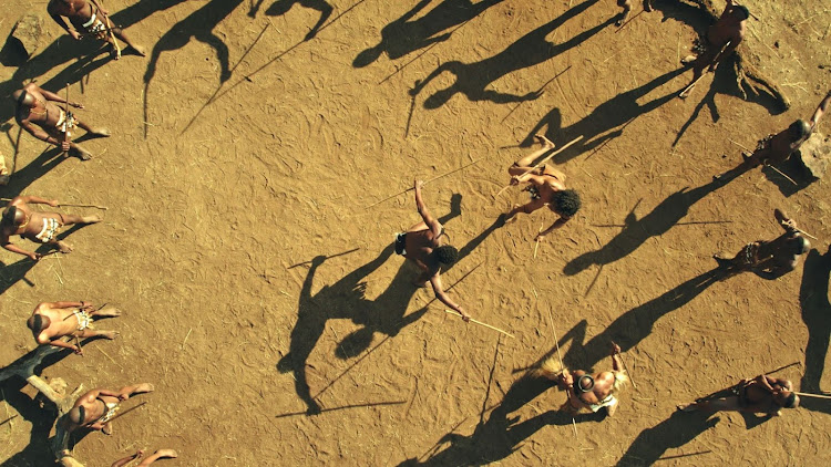 Scene with warriors fighting in Shaka Ilembe season 1.