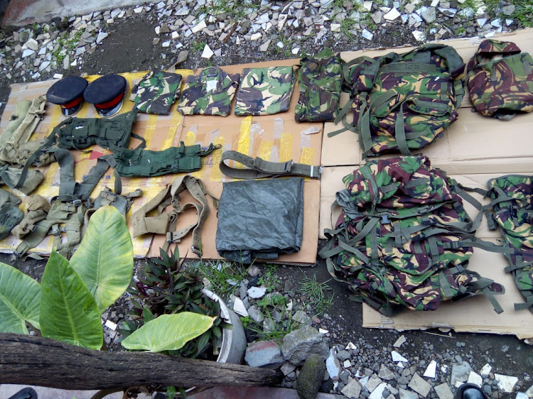 Military tactical gear recovered in Pangani, Nakuru County on July 18,2022.