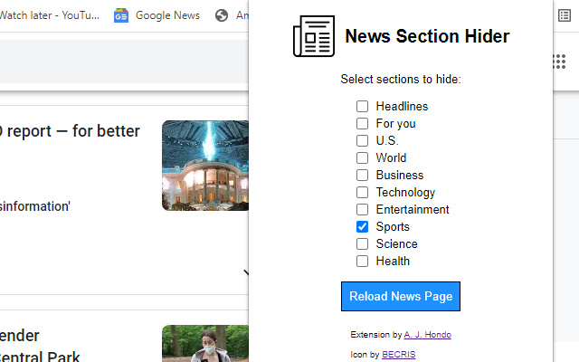 News Section Hider chrome extension