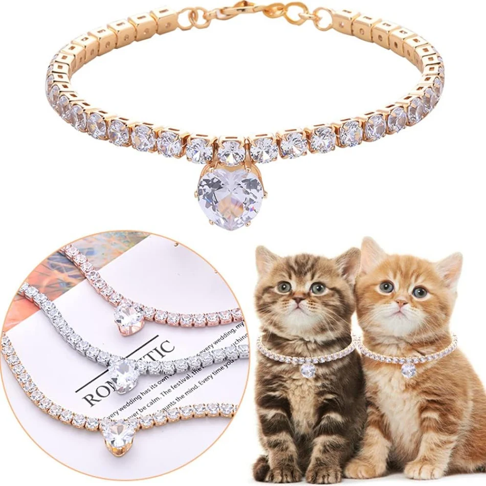 Hartvormige halsketting met strass voor katten en honden. Schitterende sieraden halsband voor huisdieren. Huisdierbenodigdheden met edelstenen.