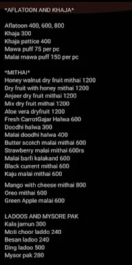 Abdul Gafoor Suleman Usman Mithaiwala menu 2