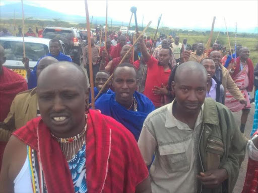 A section of Maasais block Mai Mahiu road.Photo/George Murage