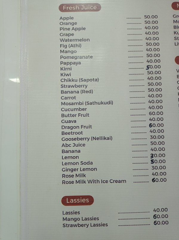 Kochar Chat & Juices menu 