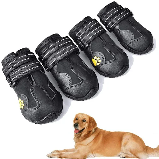 Dog Boots Waterproof Dog Shoes Dog Booties with Reflective Rugged Anti-Slip Sole and Skid-Proof Outdoor Large Dog Shoes 