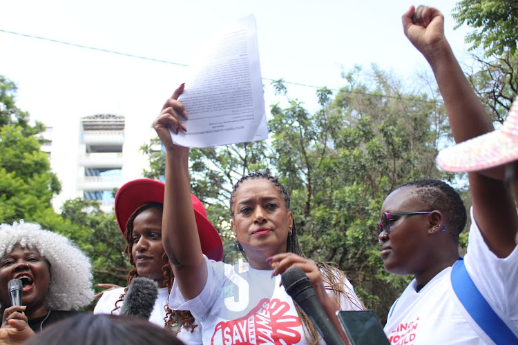 Nairobi Woman Representative Esther Passaris during protest against the increased number of femicides experienced across the country in a protest dubbed 'Feminist march against femicide ' at Jevanjee Gardens, Nairobi on January 27, 2024