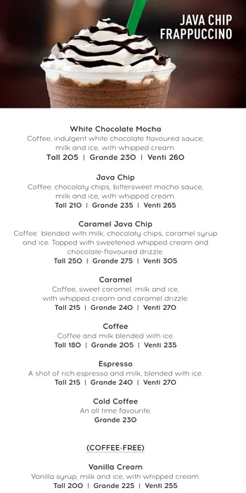 Starbucks menu 