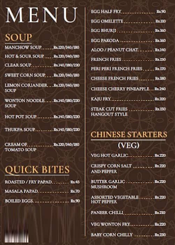 JAG's Corner menu 