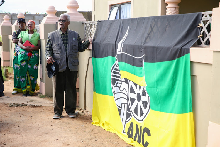 WE REMEMBER: ANC veteran Douglas Tyutyu speaks during a flag raising ceremony for Xolani Sifali at his house in Zwide