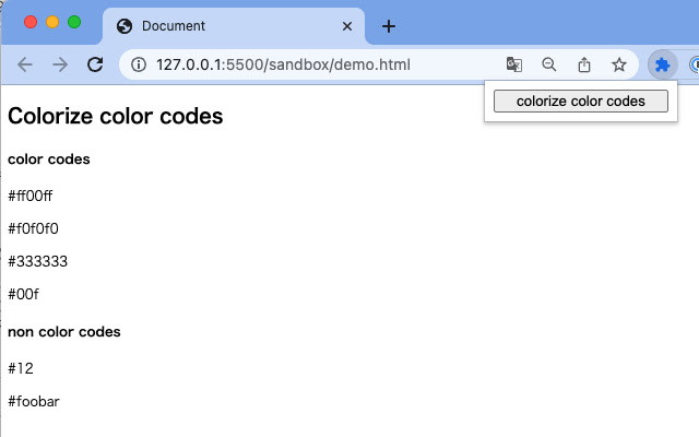 Colorize Color Codes chrome extension