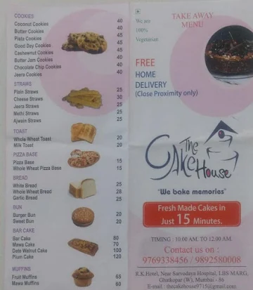 The Cake House menu 