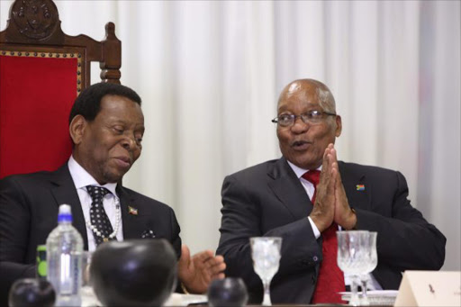 King Goodwill Zwelithini and Former President Jacob Zuma at lunch after the opening of the KZN legislature in PMB. Picture: JACKIE CLAUSEN