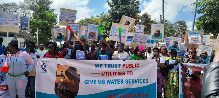 Water Services Workers Union members holding protests against privatization of the sector in Nairobi on March 5, 2024