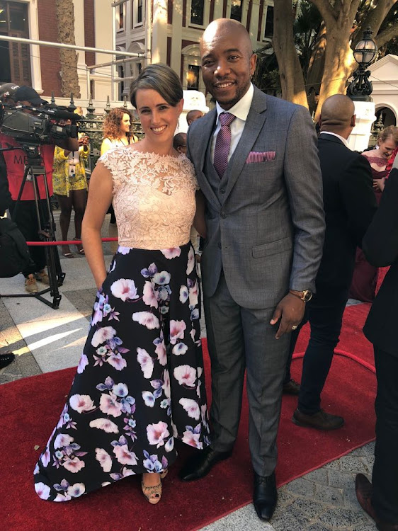 DA leader Mmusi Maimane and his wife Natalie on the red carpet ahead of the state of the nation address in Cape Town on February 16 2018.