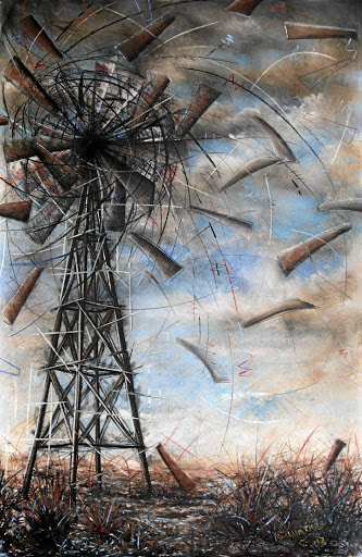 Windmills are a reoccurring theme in Jan Tshikhuthula's work.