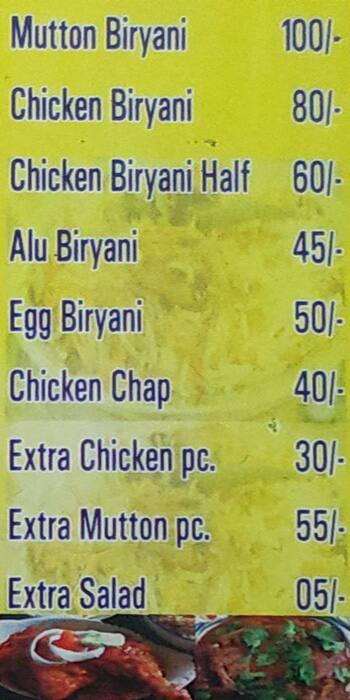 Hena Biryani menu 