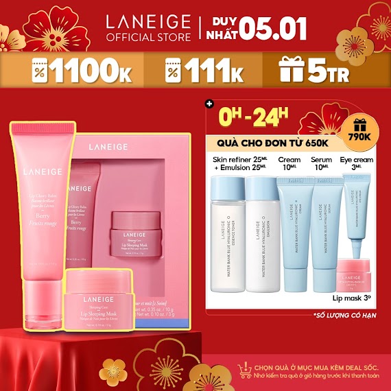 Bộ Sản Phẩm Dưỡng Môi Laneige Berry Lip Glowly Balm 10G & Mặt Nạ Môi Lip Sleeping Mask 3G