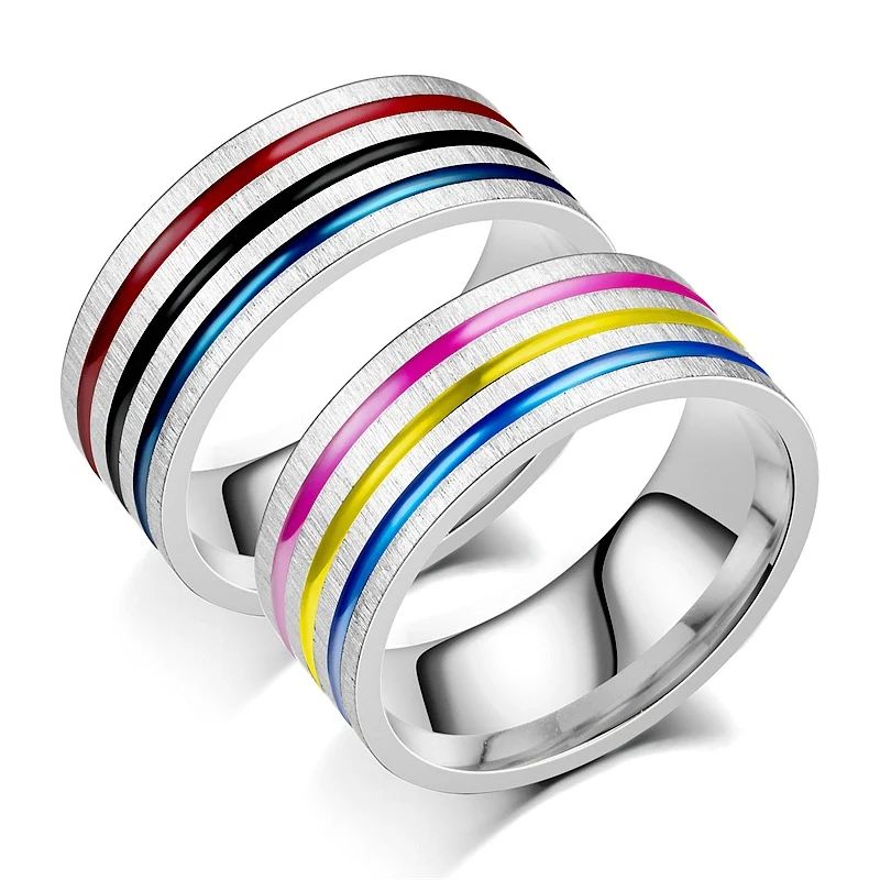 Title 4, Titanium stalen ring Regenboog Oliedruppels, ee...