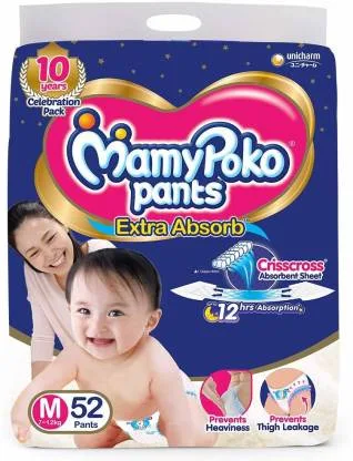 Mamypoko Pants Extra Absorb Baby Diaper, Medium - 52 pcs