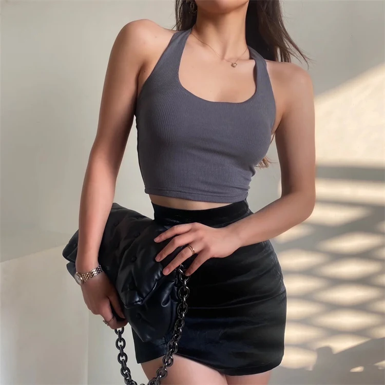 Camiseta de verano para mujer con doble cuello halter, casual y delgada, cuello en U, perfecta para el calor y lucir elegante y cómoda.
