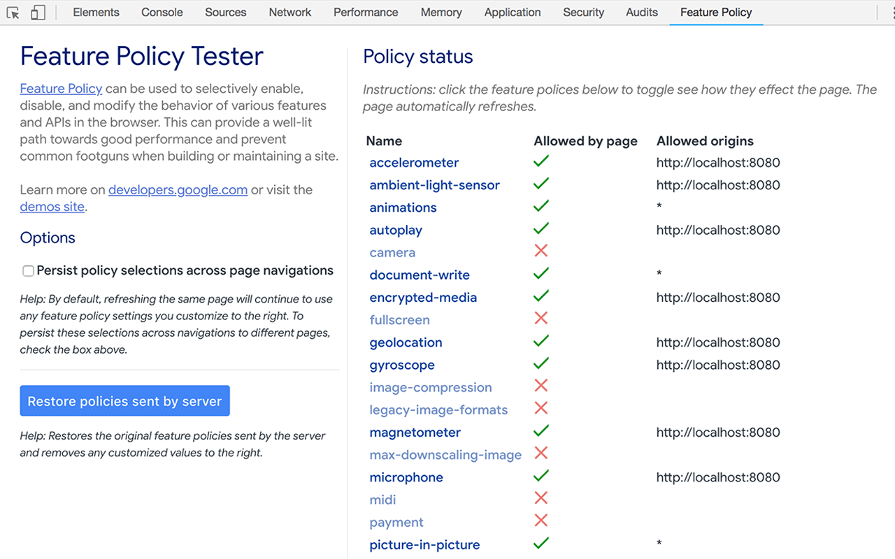 Feature Policy Tester DevTools Extension Preview image 0